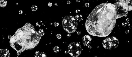 Bubbles create a stunning overlay texture against a black background with rich details and depth