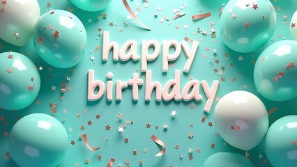 colorful teal balloons happy birthday confetti