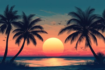 Serene Beach Sunset Vector Design