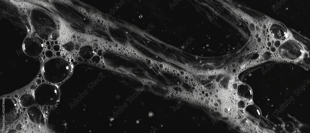 Poster bubbles touch a surface gracefully, creating a delicate overlay on a dark background