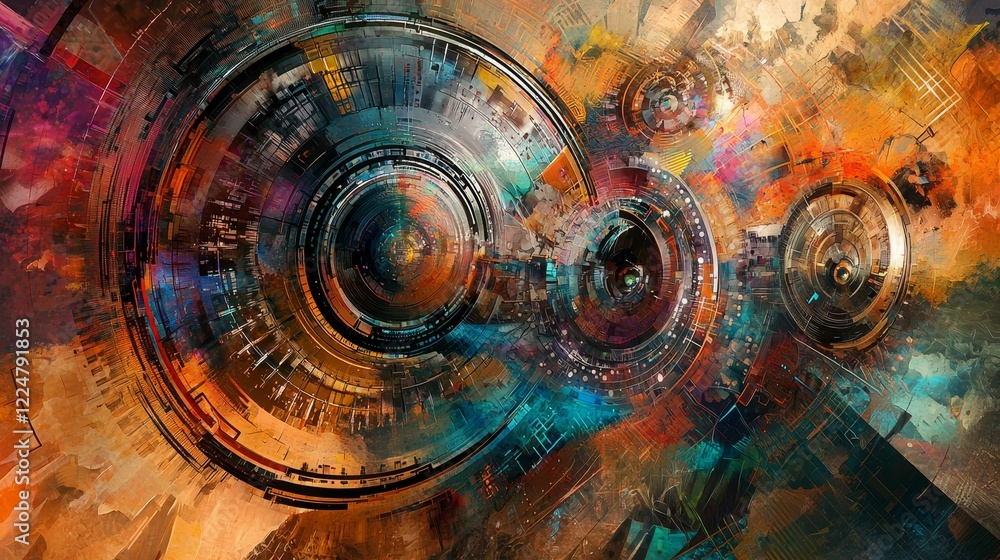 Poster striking visuals of dynamic network connections in abstract cyberspace technology