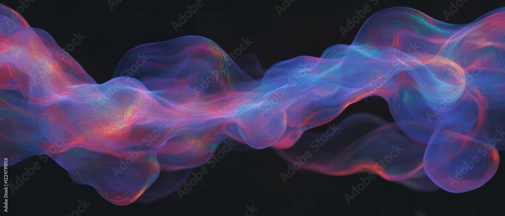 Aufkleber Dynamic interaction of colorful bubbles on a black background showcasing merging and separation