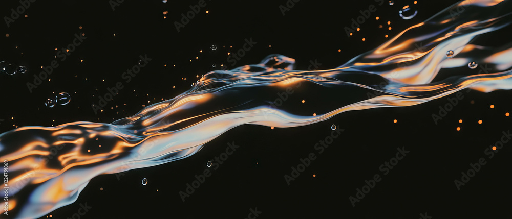 Poster Bubbles merge and separate in fluid dynamics against a black background