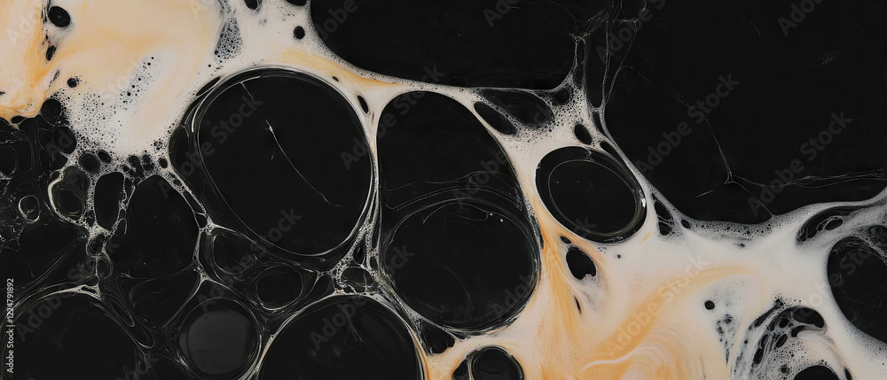 Aufkleber Bubbles create intricate patterns on a black background in a layered design