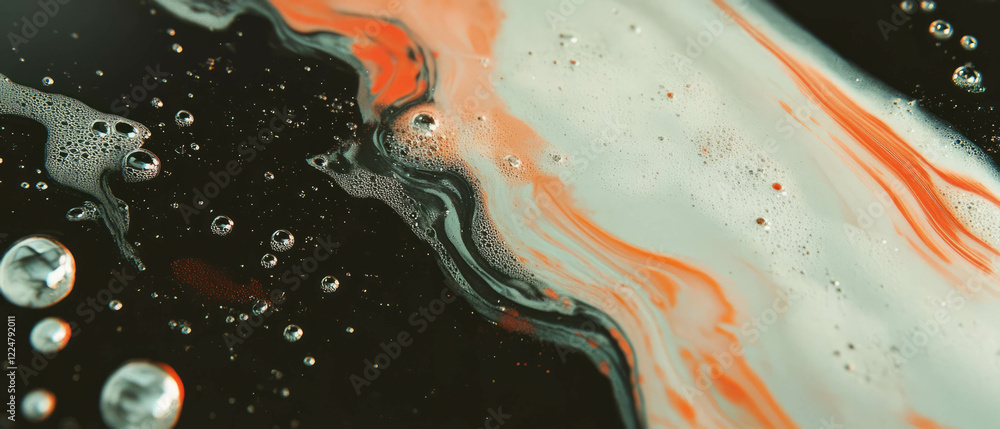 Poster Bubbles floating in an abstract composition with vibrant colors on a dark background