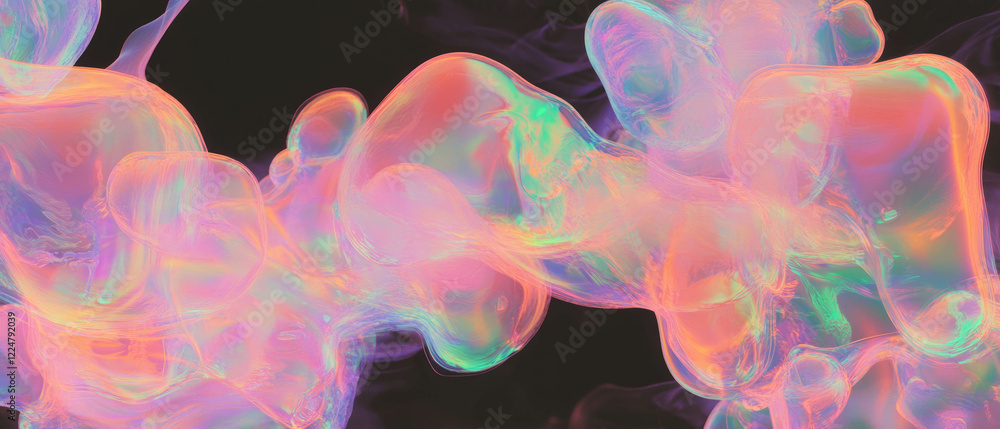 Poster Bubbles with abstract shapes create artistic expression on a black background