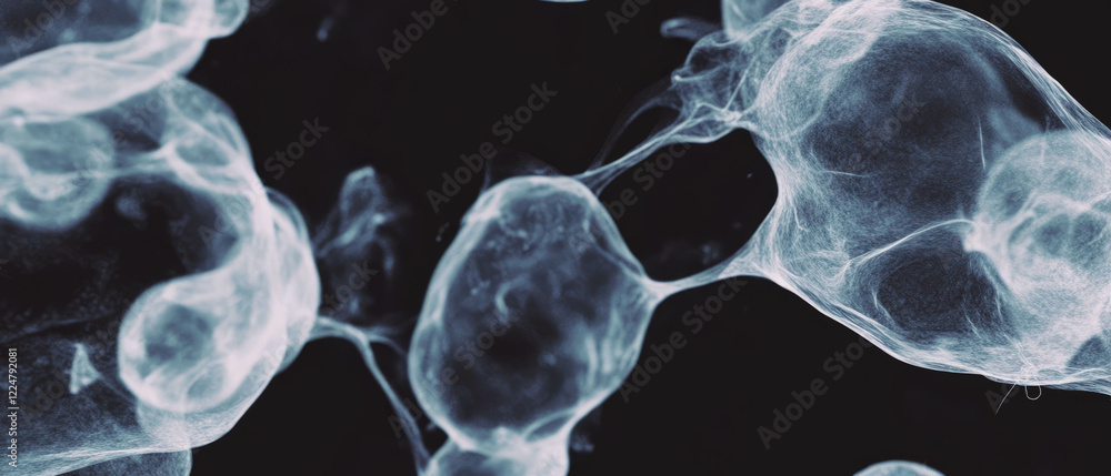 Poster artistic bubbles with abstract shapes and creative expression against a black background