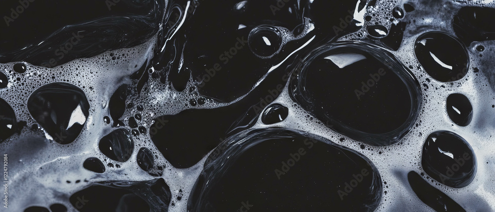 Poster Bubbles with abstract shapes create artistic textures on a black background