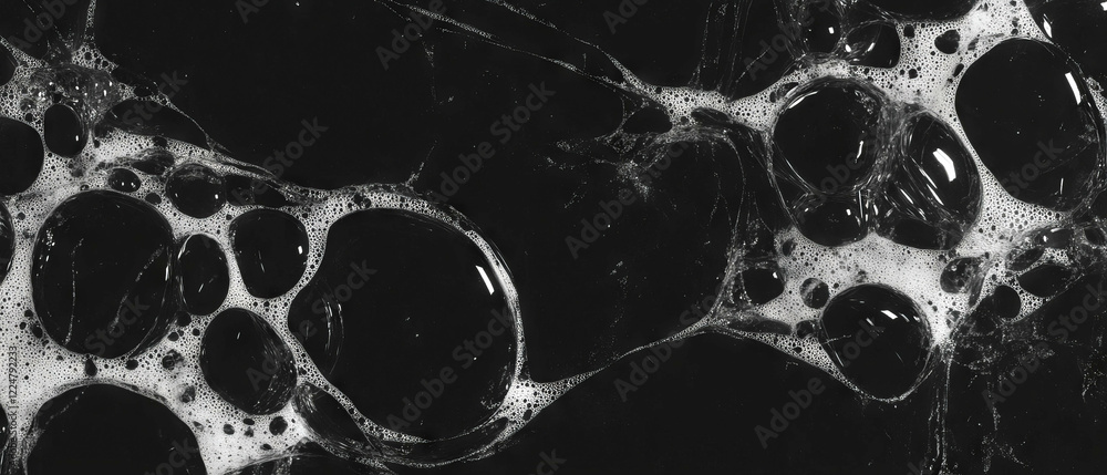 Poster Dark bubble texture with defined shapes and contrasting edges on a black background