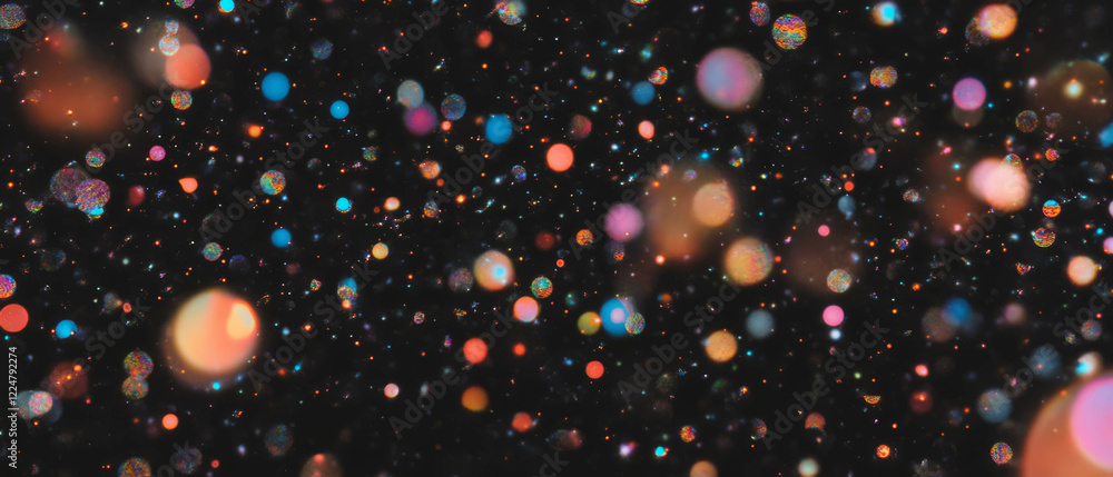 Aufkleber Bubbles of various sizes and colors create a dynamic texture against a black background