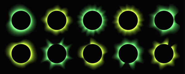 Set of green circle illuminate light frames