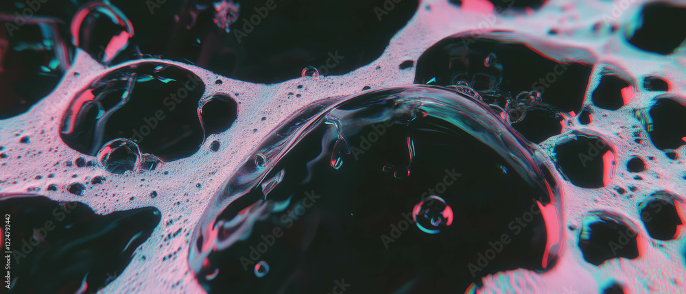 Poster dynamic bubbles create immersive textures with striking shadows against black background