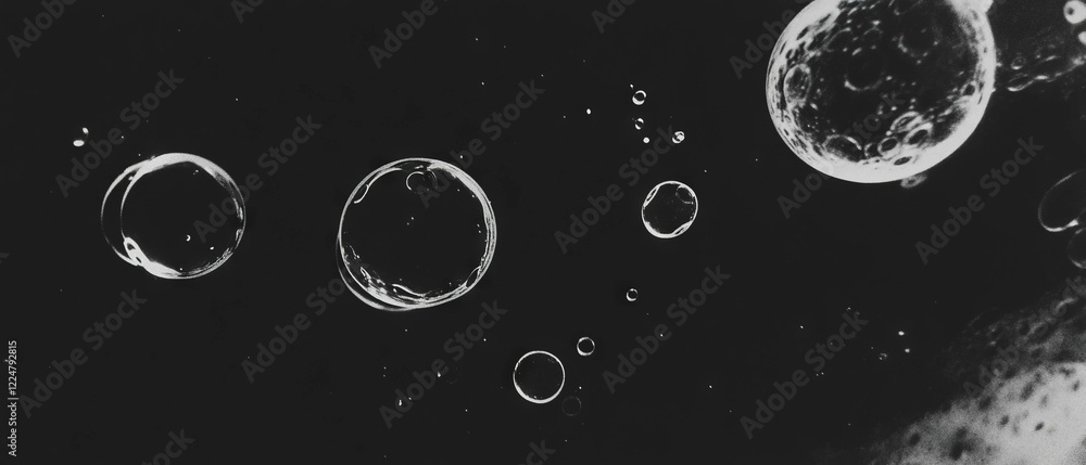 Leinwandbilder bubbles floating softly against a matte black background with diffuse lighting effects