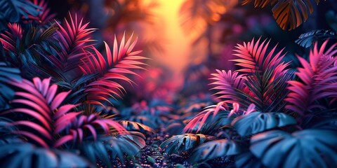 Neon Tropical Leaves at Sunset