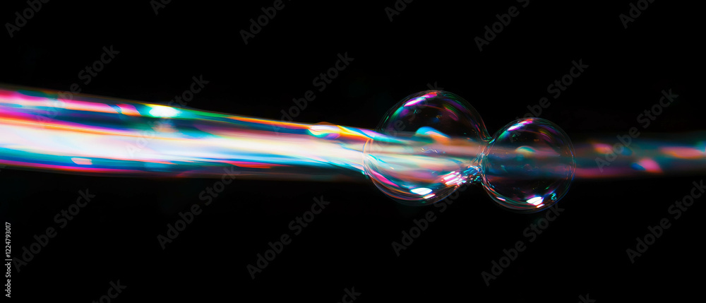 Poster Vibrant rainbow bubbles floating against a dark backdrop with smooth color transitions