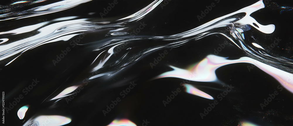 Poster bubbles with a pearlescent sheen on a shimmering black background