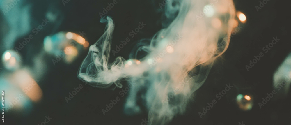 Poster mysterious bubbles filled with smoke create a surreal atmosphere against a black background