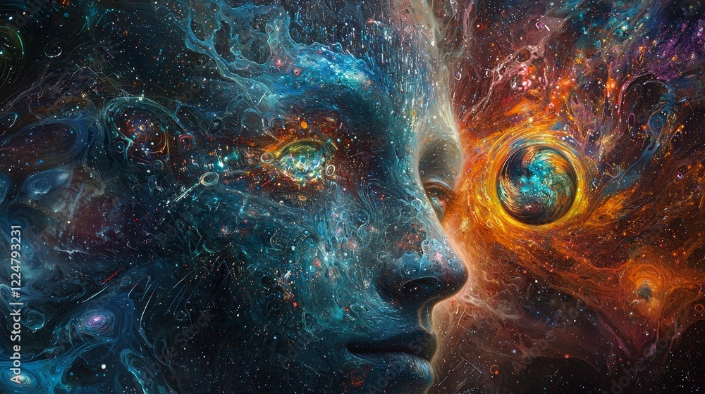 Poster exploring digital cyberspace abstract consciousness and its visionary representation