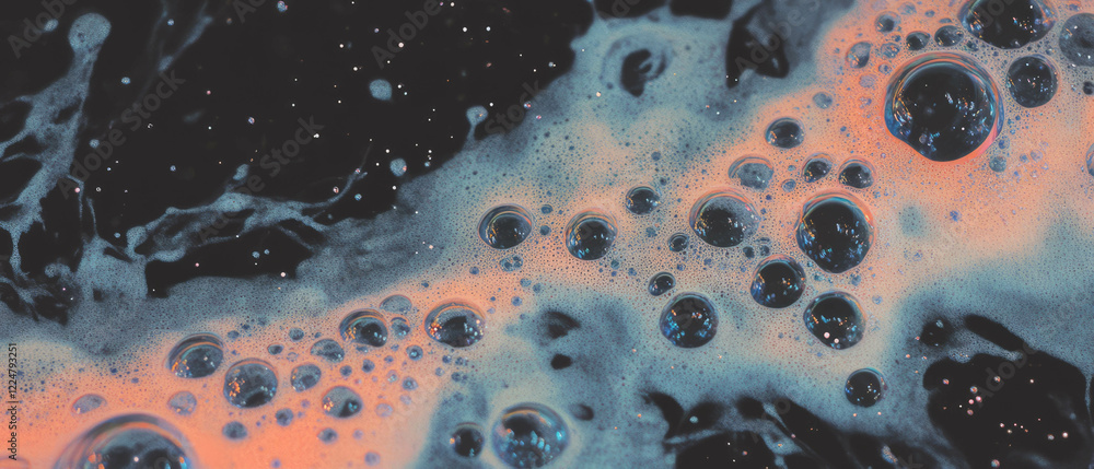 Aufkleber Bubbles create a delicate atmosphere with soft highlights against a black background