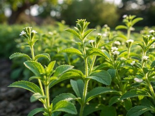 Obraz premium Miniature Stevia Plantation: Sweet Tiny World of Natural Sweetener