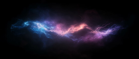 Fototapeta premium Colored smoke and lightning bolts create an electric atmosphere with vibrant hues