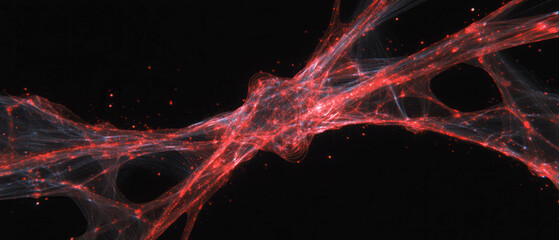 Complex cybernetic patterns with spark connections on a dark background create an intricate network