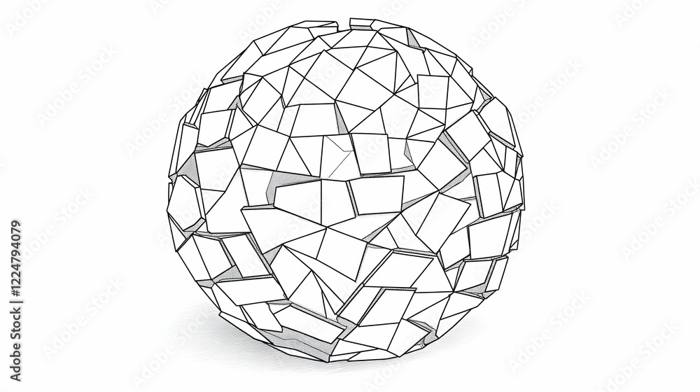 Poster abstract 3d egg formed by geometric shapes with intricate wireframe design and white background.
