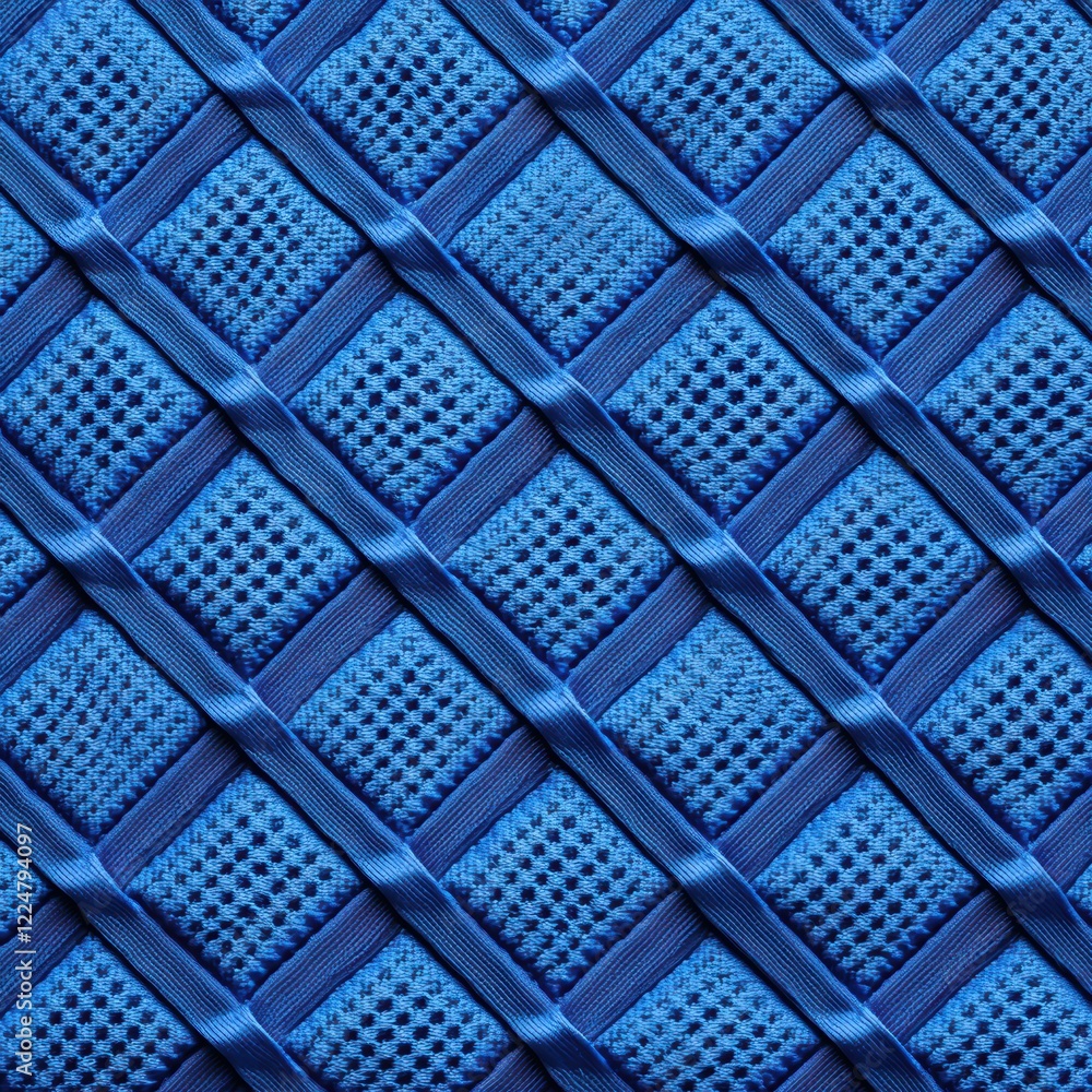 Poster intricate blue geometric textile pattern with diamond grid and cross lines