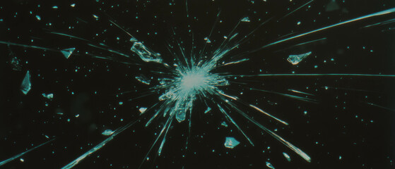 Obraz premium Concentric broken glass texture revealing radiating patterns against a black background