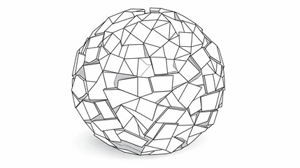 Abstract 3D Egg Formed by Geometric Shapes with Intricate Wireframe Design and White Background.