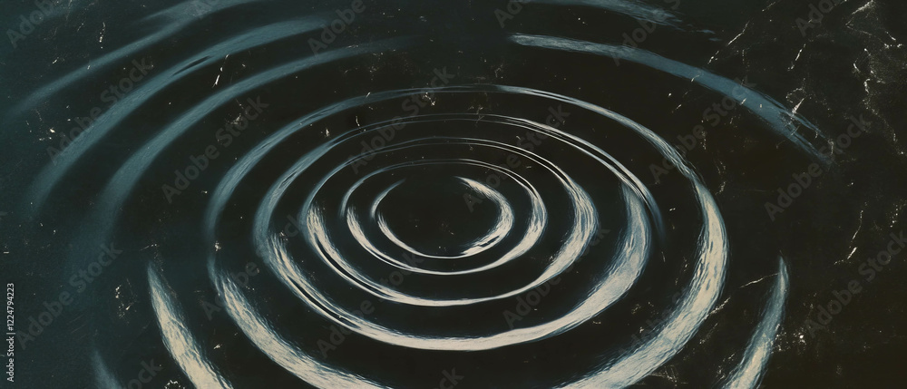 Poster concentric circular watercolor patterns radiating from a central point on a black background