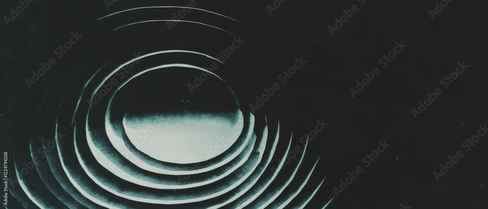 Poster Concentric circular watercolor patterns radiating from a central point against a dark background