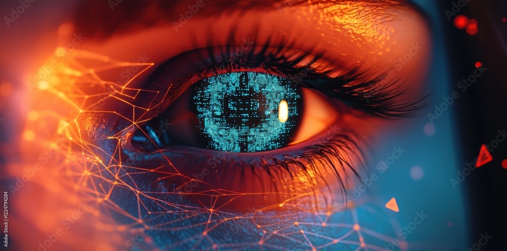 Poster intricate digital eye glowing network connections and abstract patterns