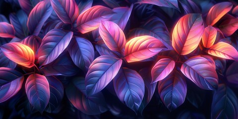 Neon Tropical Leaves at Sunset