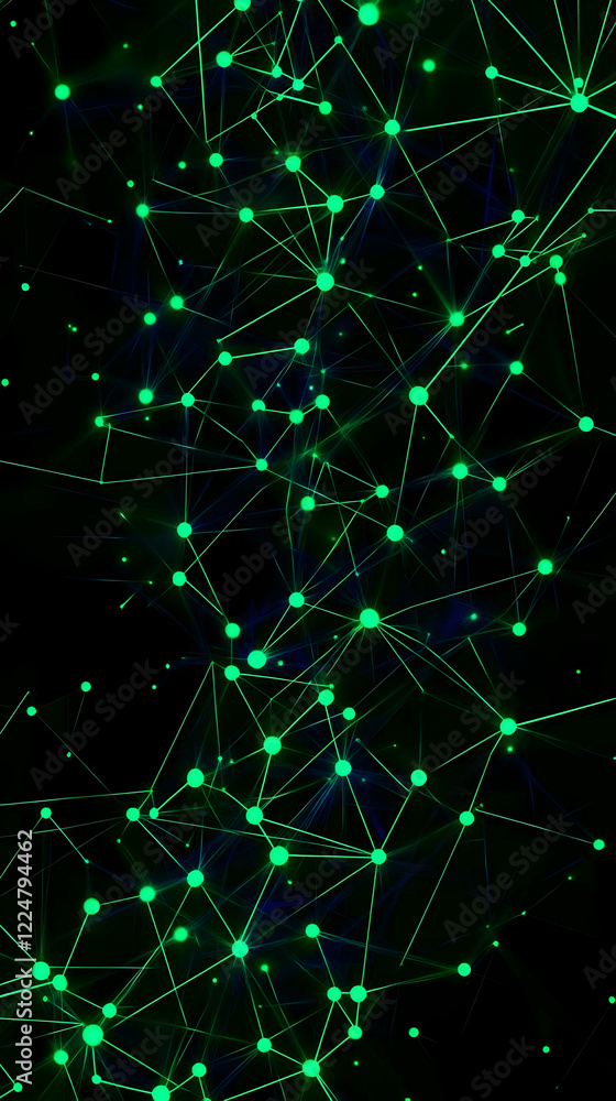 Aufkleber abstract green network nodes connected by lines on a dark background
