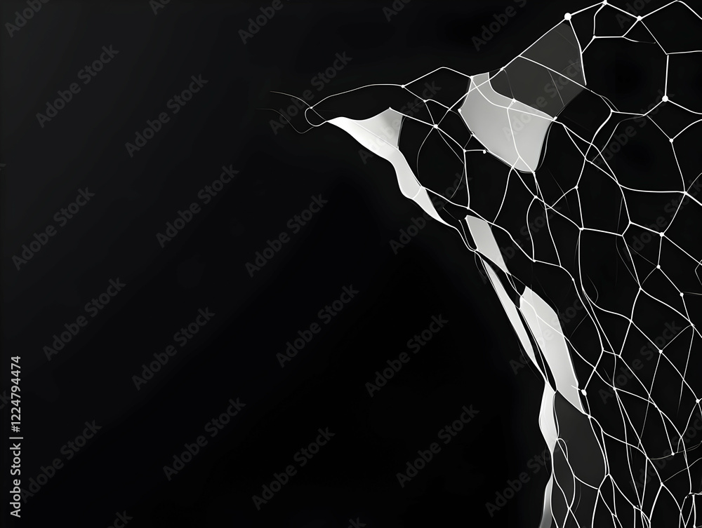 Poster abstract 3d render of a white wireframe mesh gently undulating on a dark background