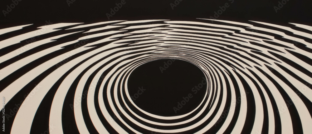 Poster overlay texture of concentric paper circles with central space on black background
