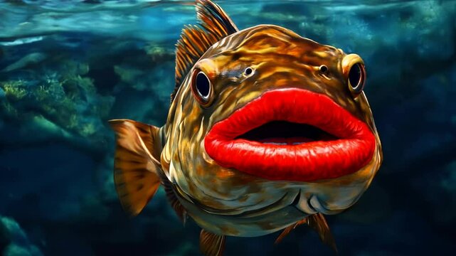 Colorful underwater red lipped batfish swimming in a vibrant ocean environment