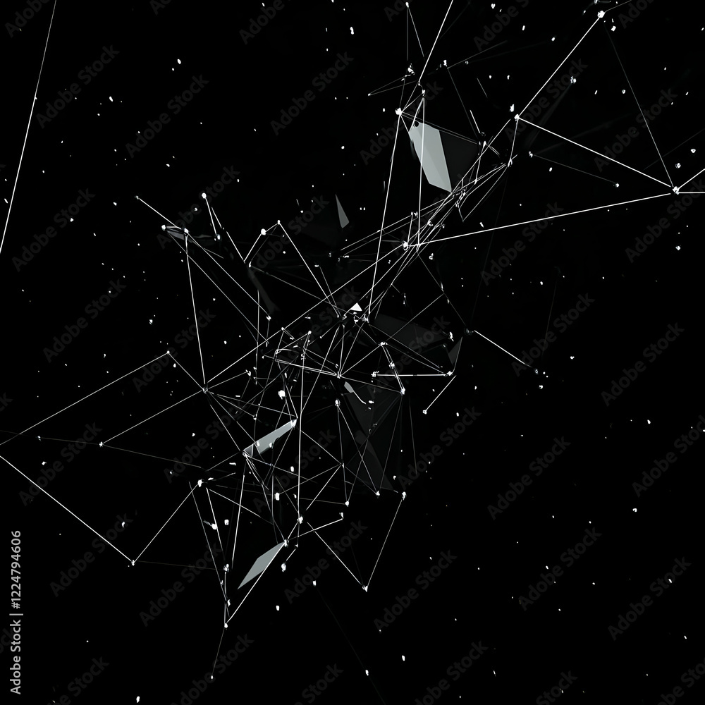 Aufkleber abstract 3d render of geometric shapes and lines on a black background