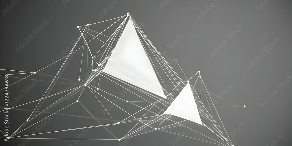 Poster abstract 3d triangles connected by white lines on a dark gray background