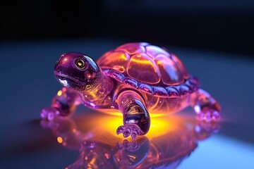 Glowing Turtle Figurine, Purple and Orange