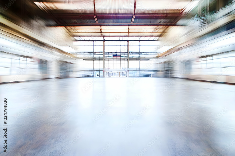 Poster blurred motion interior of empty building with windows and sunlight creates dynamic visual
