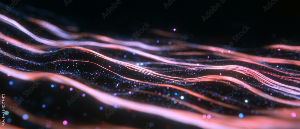Aufkleber flowing confetti stream creating a vibrant texture on a dark background