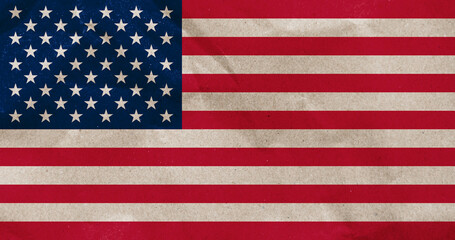 Naklejka premium US Flag on Paper. American flag painted on crumpled craft paper.