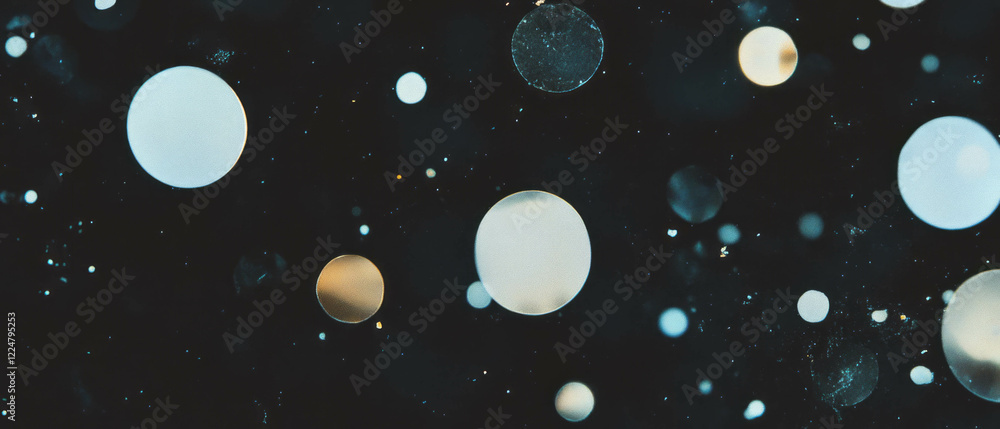 Poster Overlay texture of confetti featuring circular shapes on a black background