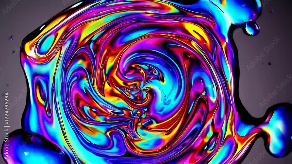 Aufkleber A unique abstract shot of oil and water droplets creating colorful, psychedelic patterns suitable for backgrounds or artistic designs.