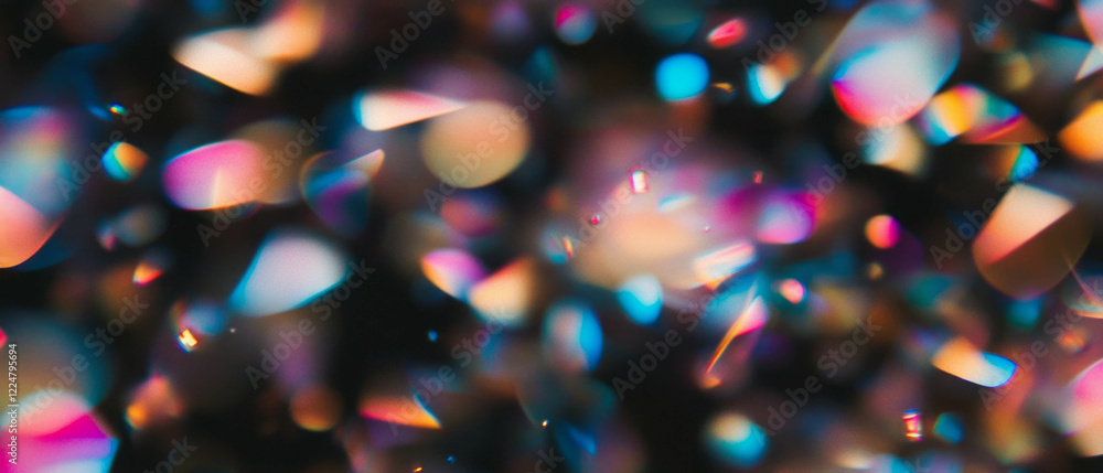 Poster colorful confetti texture with gradient and golden transitions against a black background