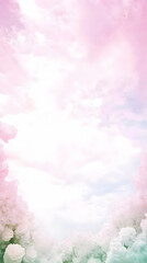Fototapeta premium Soft Pastel Floral Border Frames a Dreamy Sky with Wispy Clouds Gracefully