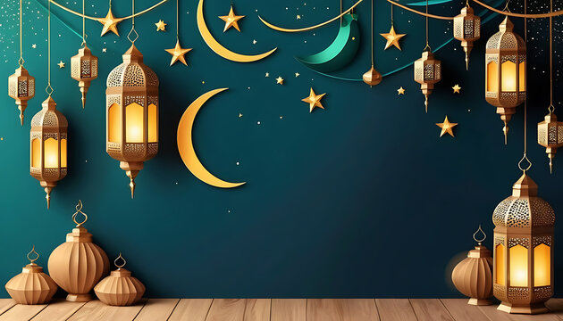 Ramadan Lantern Festive Background Teal Decor