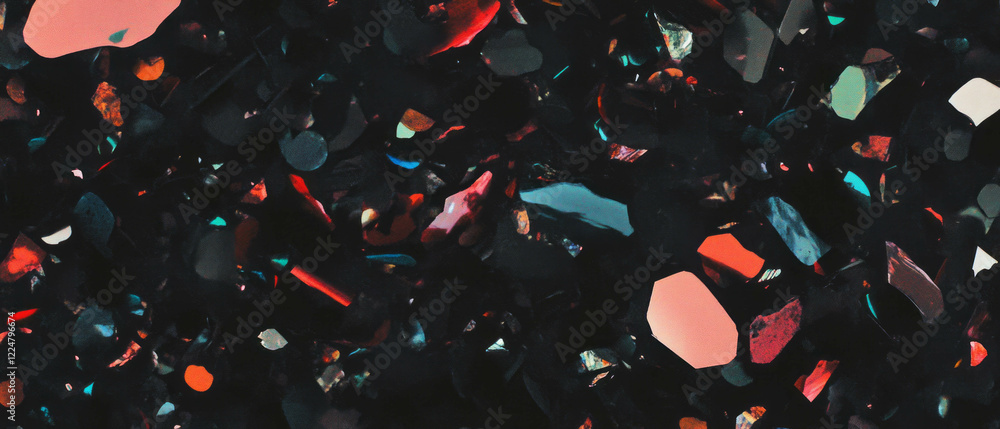 Poster colorful confetti overlay texture on a matte black background enhances design possibilities
